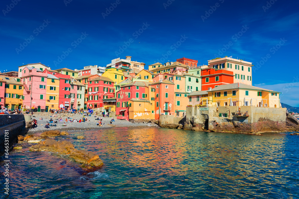 View of the colorful town of Boccadasse by the sea, Genoa, Liguria