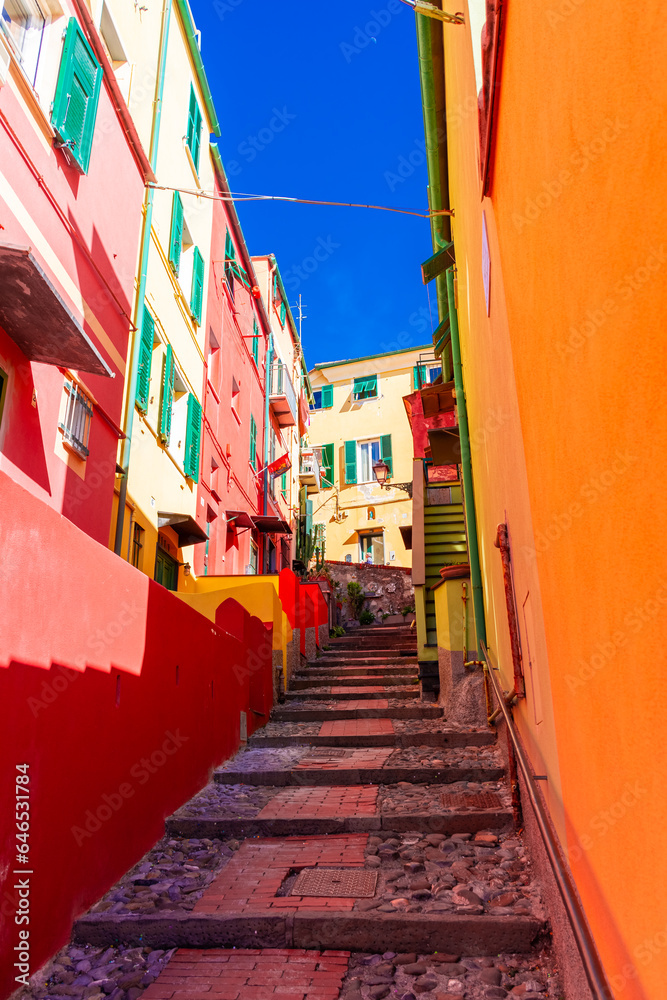 Colorful streets of Boccadasse traditional town, Genoa, Italy
