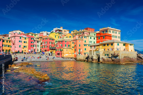 View of the colorful town of Boccadasse by the sea, Genoa, Liguria photo