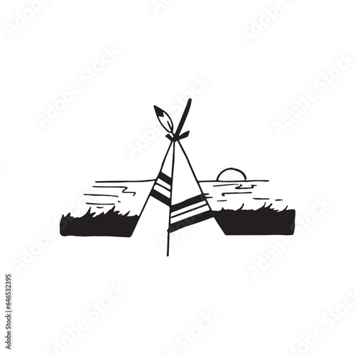 Handdrawn landscape element, Nature, Drawing, wigwam, lodge, tent