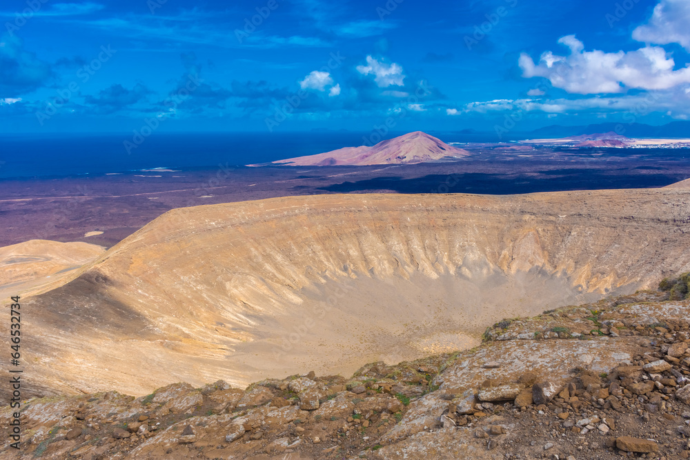 The big crater  of Caldera Blanca volcano, Lanzarote, Canary Islands, Spain