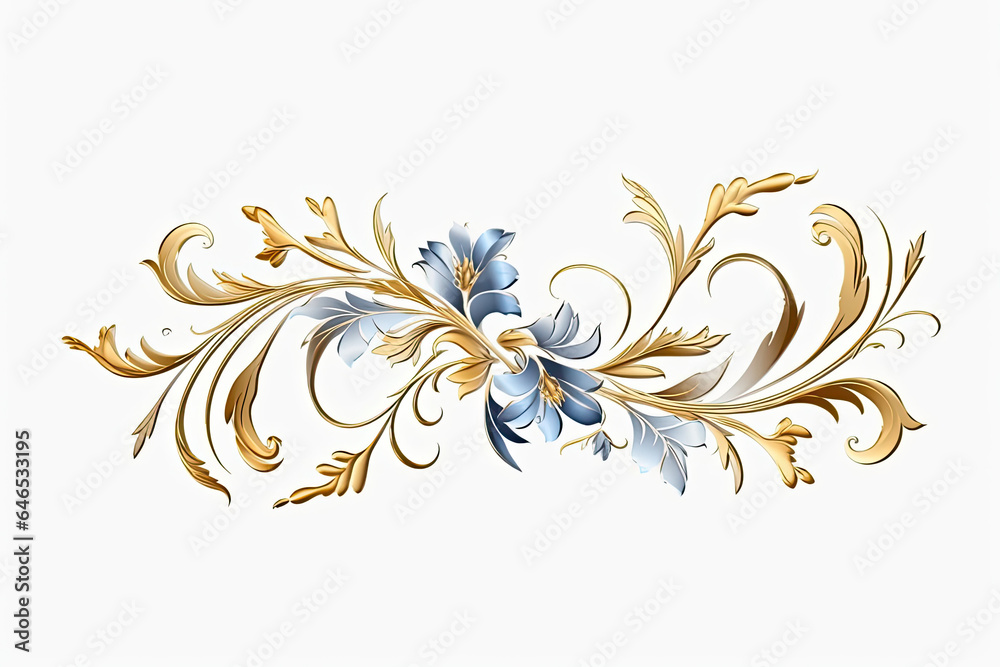 A Blue flowers and a gold flower, Generative AI A Blue flowers and a gold flower, Generative AI
