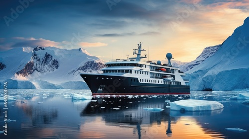 Cruise ship with tourists in Antarctica © pvl0707