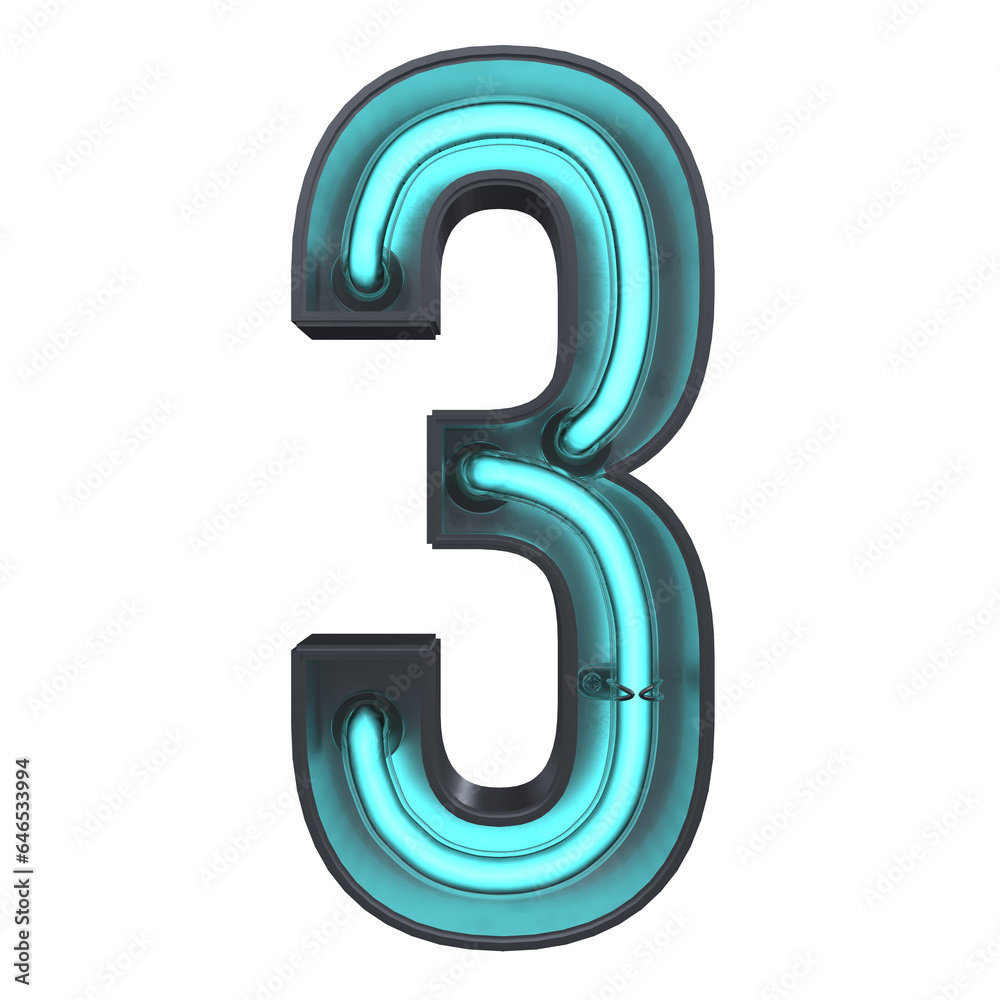 a three neon number illustration isolated on a white background a three neon number illustration isolated on a white background