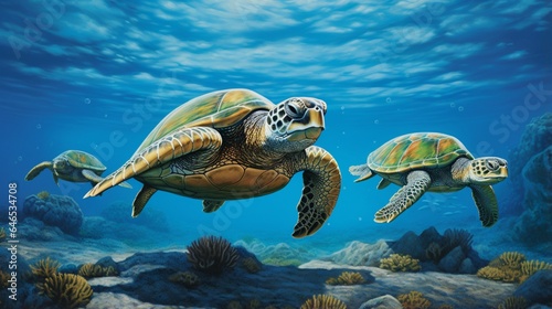A group of sea turtles, their ancient grace a testament to nature's wonders