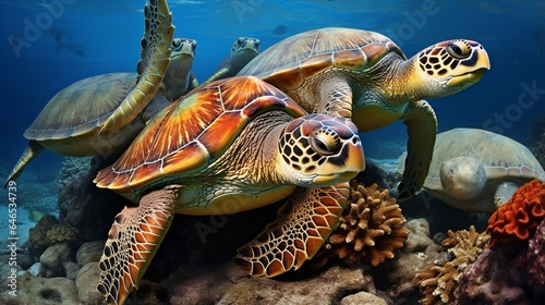 A group of sea turtles, their ancient grace a testament to nature's wonders