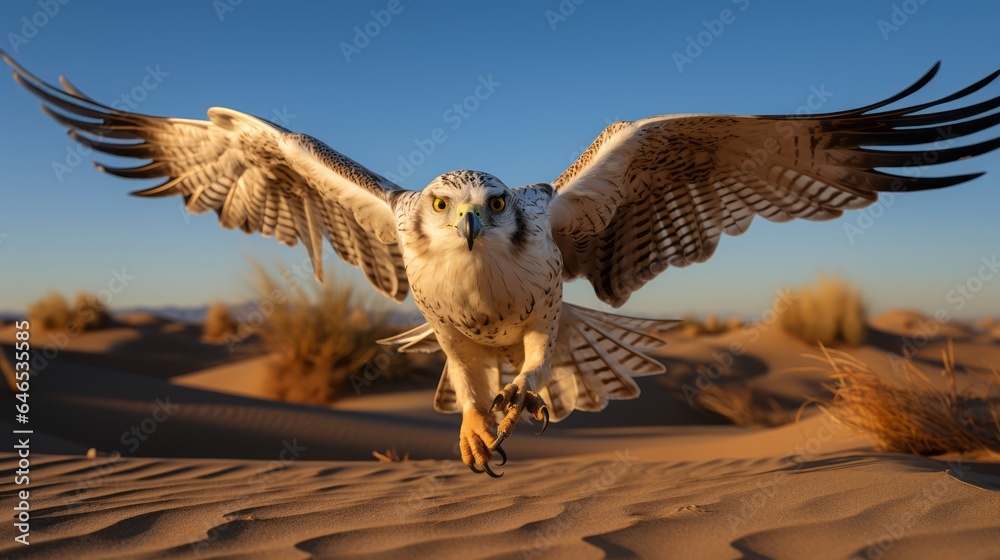A majestic flying falcon roaming - obrazy, fototapety, plakaty 