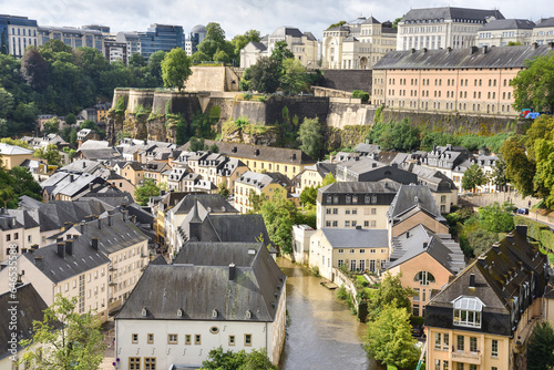 Alzette River, and Cityscape Panorama of Old Town, Luxembourg