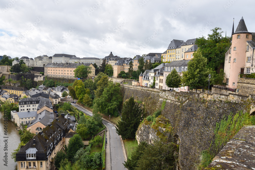 Alzette River, and Cityscape Panorama of Old Town, Luxembourg Alzette River, and Cityscape Panorama of Old Town, Luxembourg