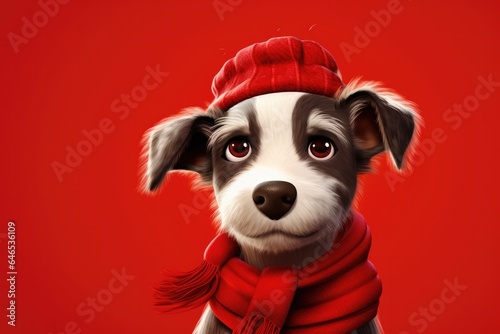 Cute Dog in a Red Hat and S...