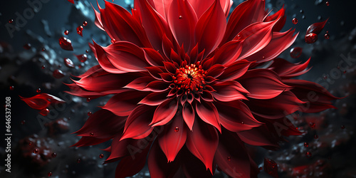 Schöne einzelne Blume rot auf farbigen Hintergrund als Druckvorlage und Poster, ai generativ
