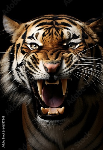 This captivating photo captures the raw power and fierce beauty of a roaring tiger in the wild.