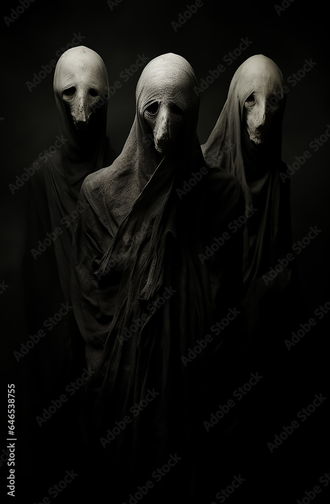 horror scary monks witches in dark fantasy poster, dramatic scene, hollow movie poster
