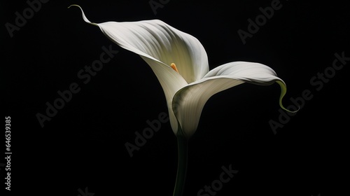 An artful portrayal of a lone calla lily against a dramatic, shadowy canvas