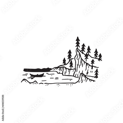 Landscape handdrawn illustration, nature drawing