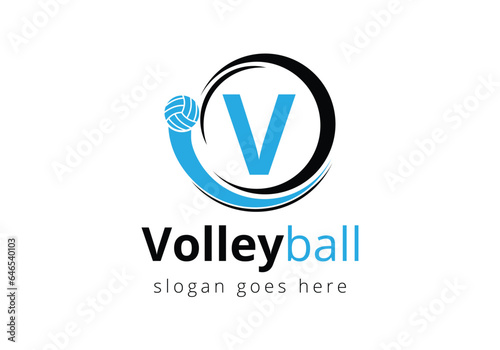 Initial Letter V Volleyball Logo Concept. Volleyball Sports Symbol Vector Template