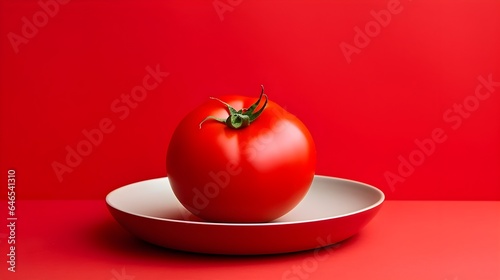 Tomato on a plate. Minimal bright, juicy background. © Premium_art