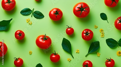 Tomatoes flat lay pattern background.