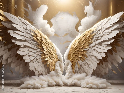 Angel Wings White Gold heaven Backdrop Digital Background 