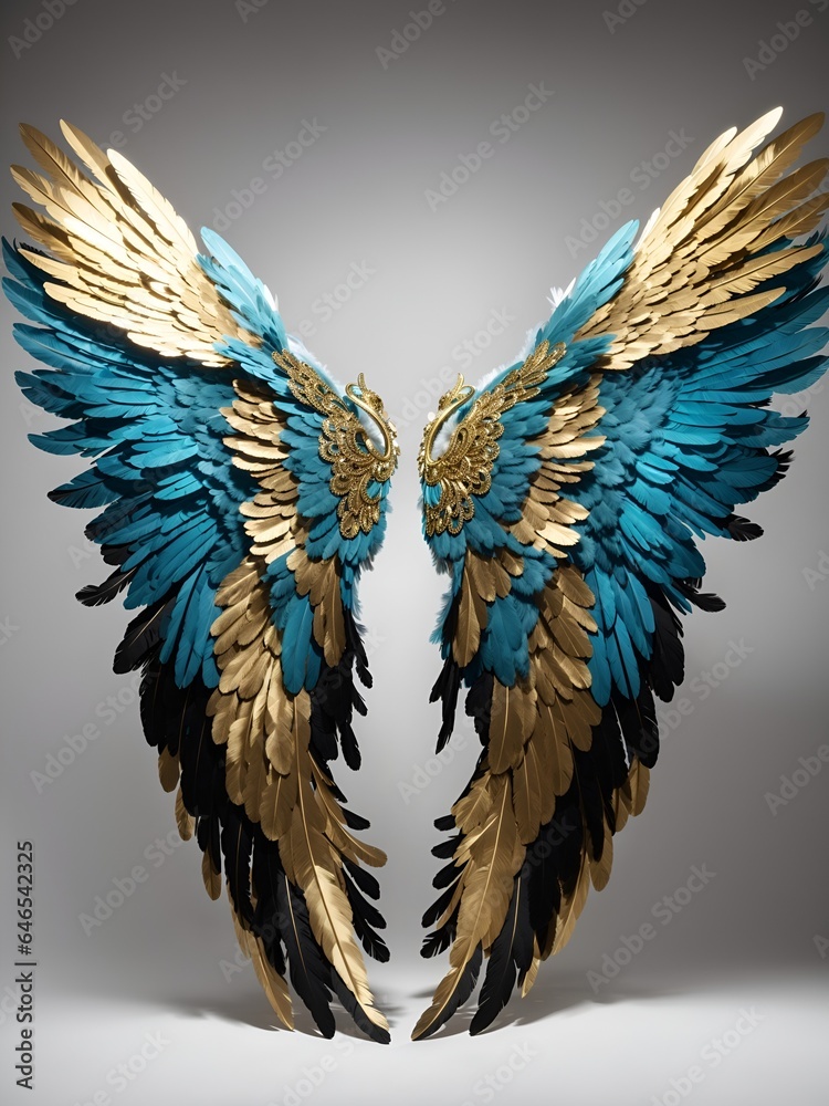 Obraz premium Angel Wings Turquoise Black Gold Backdrop Digital Background 