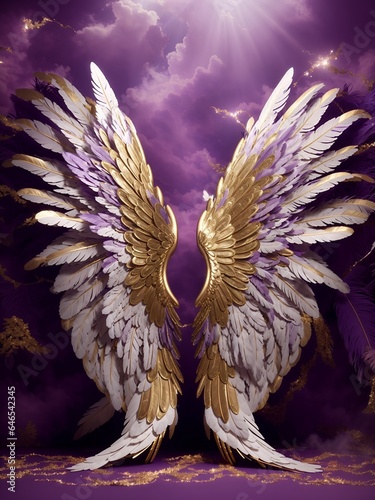 Angel Wings Purple Pink Gold Backdrop Digital Background 