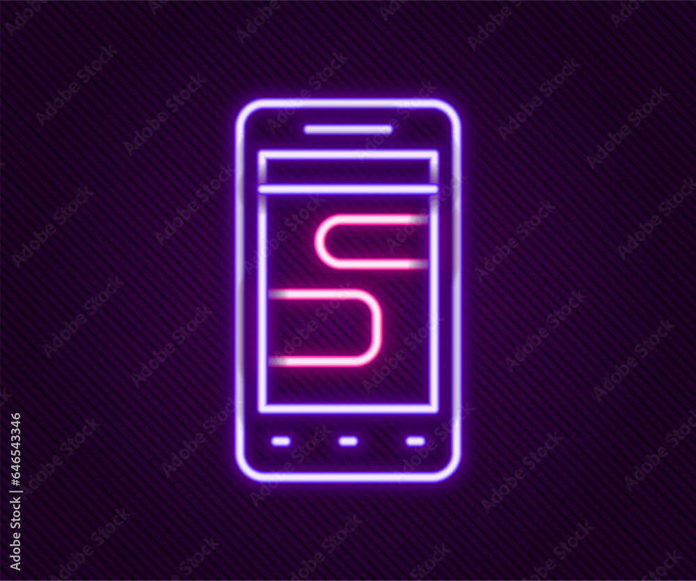 Glowing neon line New chat messages notification on phone icon isolated on black background. Smartphone chatting sms messages speech bubbles. Colorful outline concept. Vector