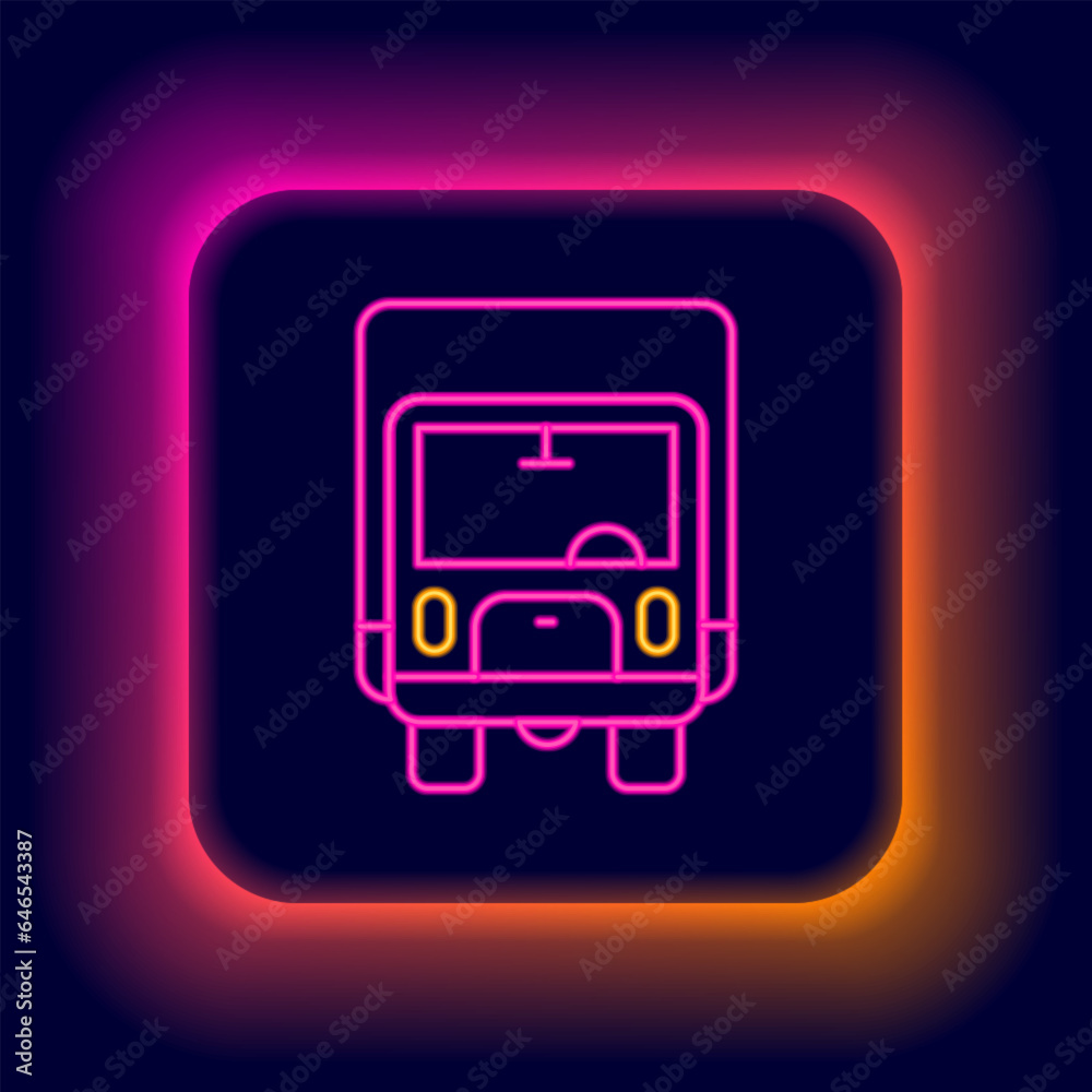 Glowing neon line Delivery cargo truck vehicle icon isolated on black background. Colorful outline concept. Vector Glowing neon line Delivery cargo truck vehicle icon isolated on black background. Colorful outline concept. Vector