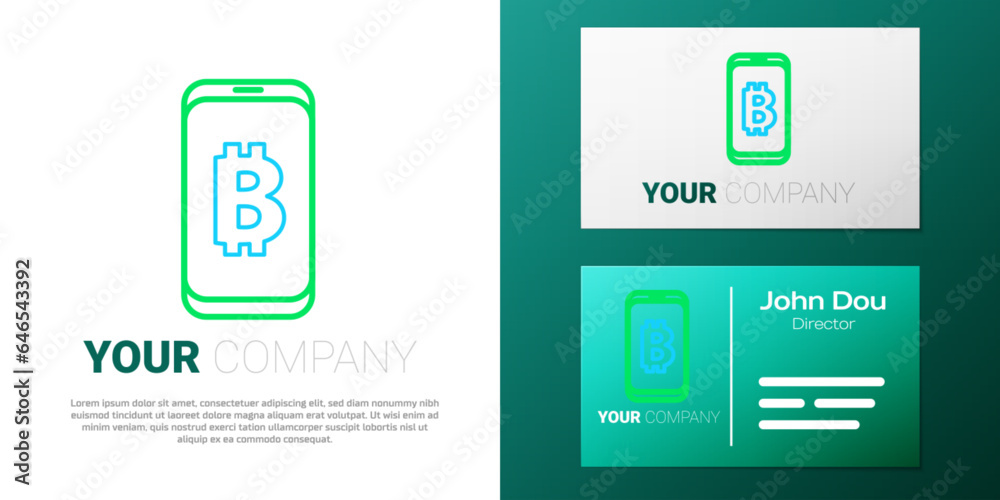 Line Mining bitcoin from mobile icon isolated on white background. Cryptocurrency mining, blockchain technology service. Colorful outline concept. Vector Line Mining bitcoin from mobile icon isolated on white background. Cryptocurrency mining, blockchain technology service. Colorful outline concept. Vector