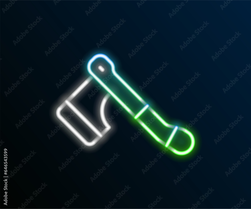 Glowing neon line Wooden axe icon isolated on black background. Lumberjack axe. Happy Halloween party. Colorful outline concept. Vector Glowing neon line Wooden axe icon isolated on black background. Lumberjack axe. Happy Halloween party. Colorful outline concept. Vector