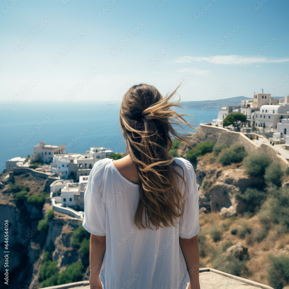 Tourist traveling in Greece, sights in Greece, Traveling in Europe, Vacation in Europe