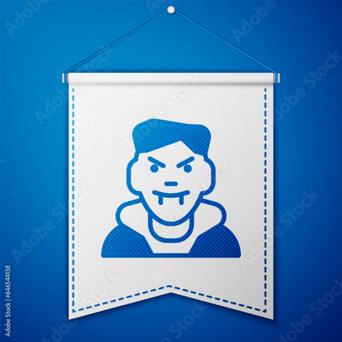 Blue Vampire icon isolated on blue background. Happy Halloween party. White pennant template. Vector