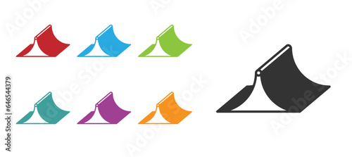 Black Skate park icon isolated on white background. Set of ramp, roller, stairs for a skatepark. Extreme sport. Set icons colorful. Vector