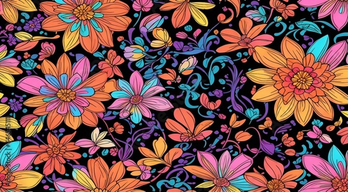 graphic designed floral background  floral wallpaper  colored flowers on abstract background  designed flowers on colorful background