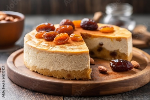 A Mediterranean-style ricotta cheesecake with raisins.