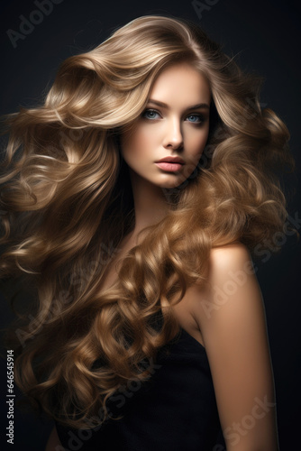 Model woman with hair dyed with the ombre or balayage technique, hair dyeing. Generative AI