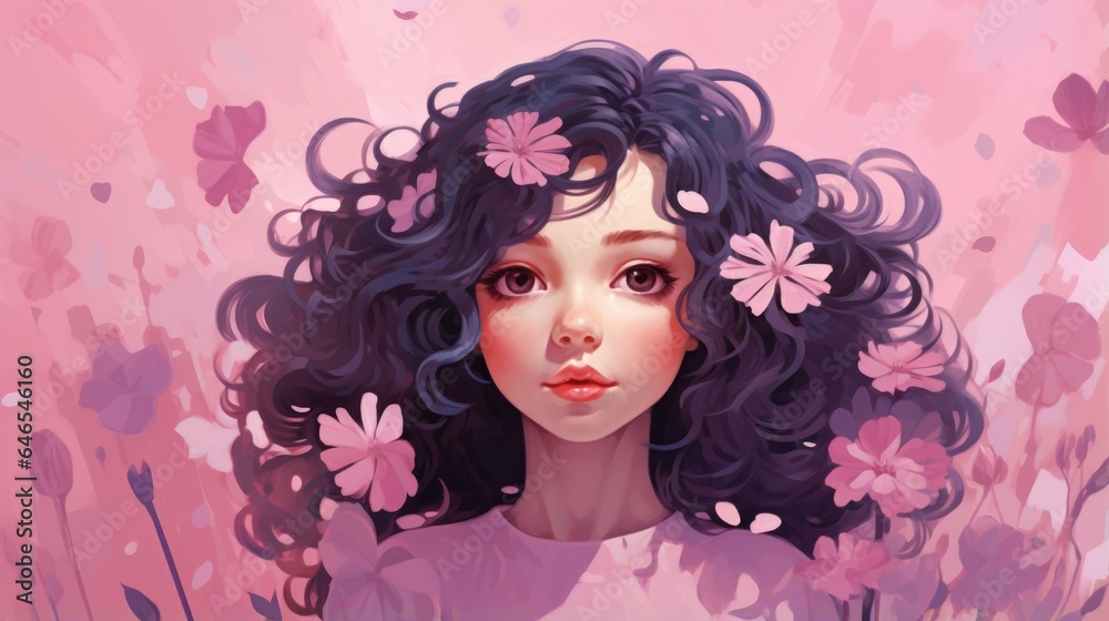 A painting of a girl with flowers in her hair