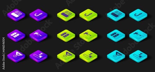 Set Medal, Swimmer diving into pool, Aqualung, Fishing harpoon, Snorkel and Water polo icon. Vector