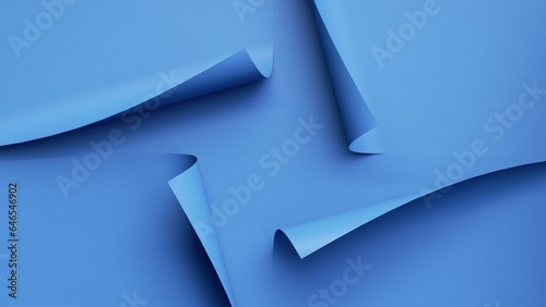 3d render, abstract blue background with sticker paper sheets, curly page corner, blank banner, modern minimalist wallpaper © wacomka