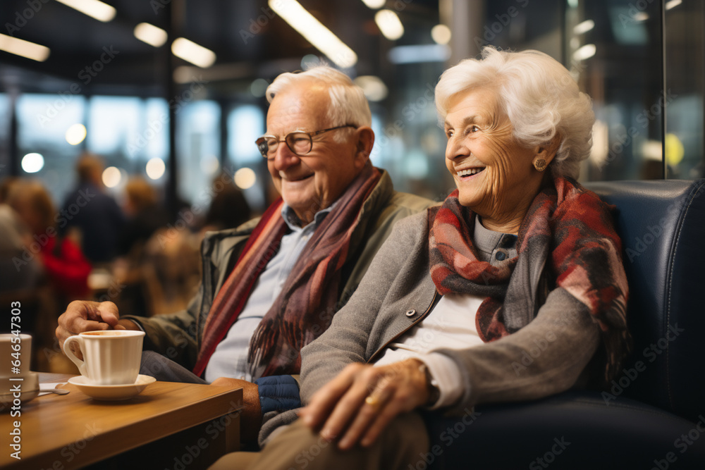 Senior couple sitting in a cafe and drinking coffee. Senior couple sitting in a cafe and drinking coffee.