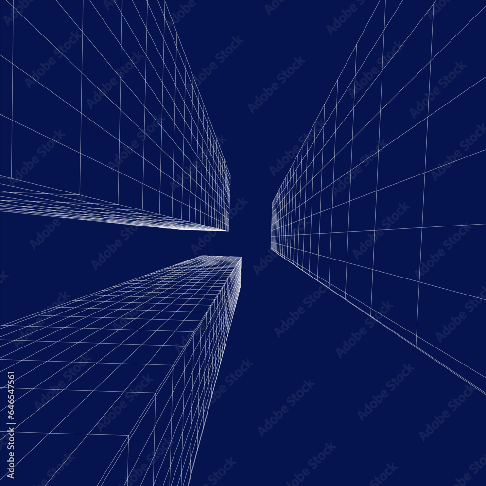 3D Perspective. Office buildings. Abstract vector modern background. Blueprint. 3D Perspective. Office buildings. Abstract vector modern background. Blueprint.