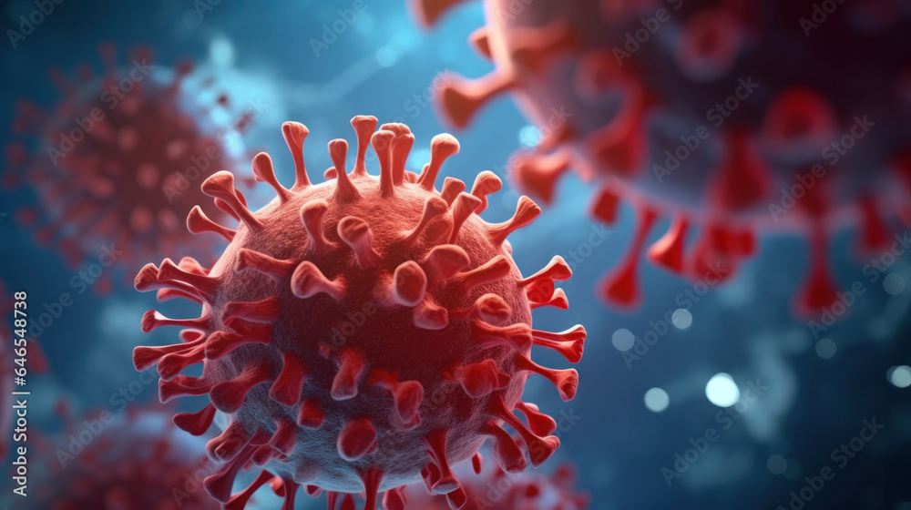 Unveiling COVID-19: Engineered Virus in a Blood Sample under the Microscope.