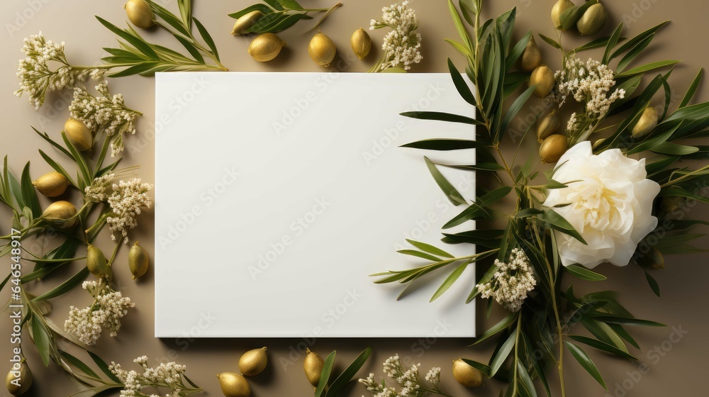 Blank paper with flowers mockup
