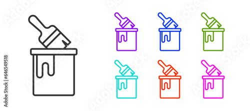 Black line Paint bucket with brush icon isolated on white background. Set icons colorful. Vector