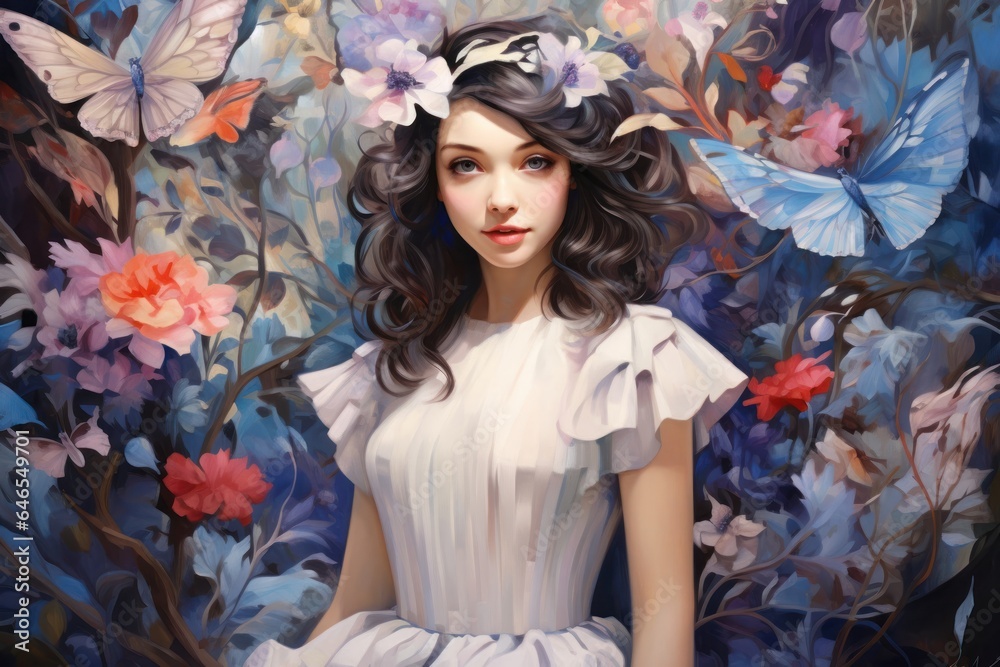 Illustration Caucasian Female Artist Backdrop Smiling Generative AI Illustration Caucasian Female Artist Backdrop Smiling Generative AI