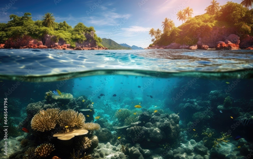 Underwater scene with coral reef and fishes