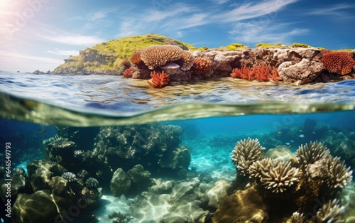 Underwater scene with coral reef and fishes