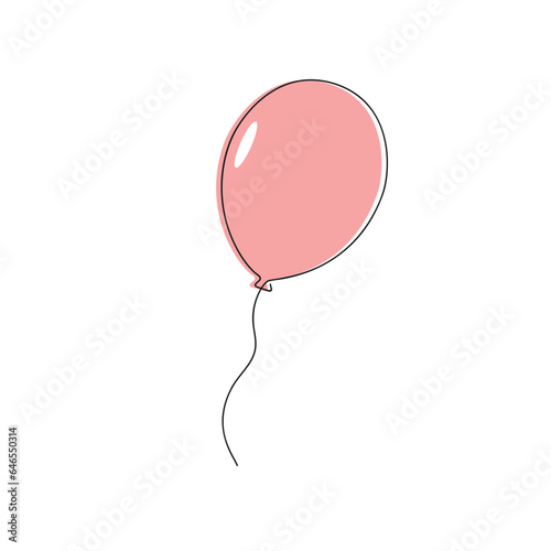 Red balloon drawn in one continuous line. One line drawing, minimalism. Vector illustration.