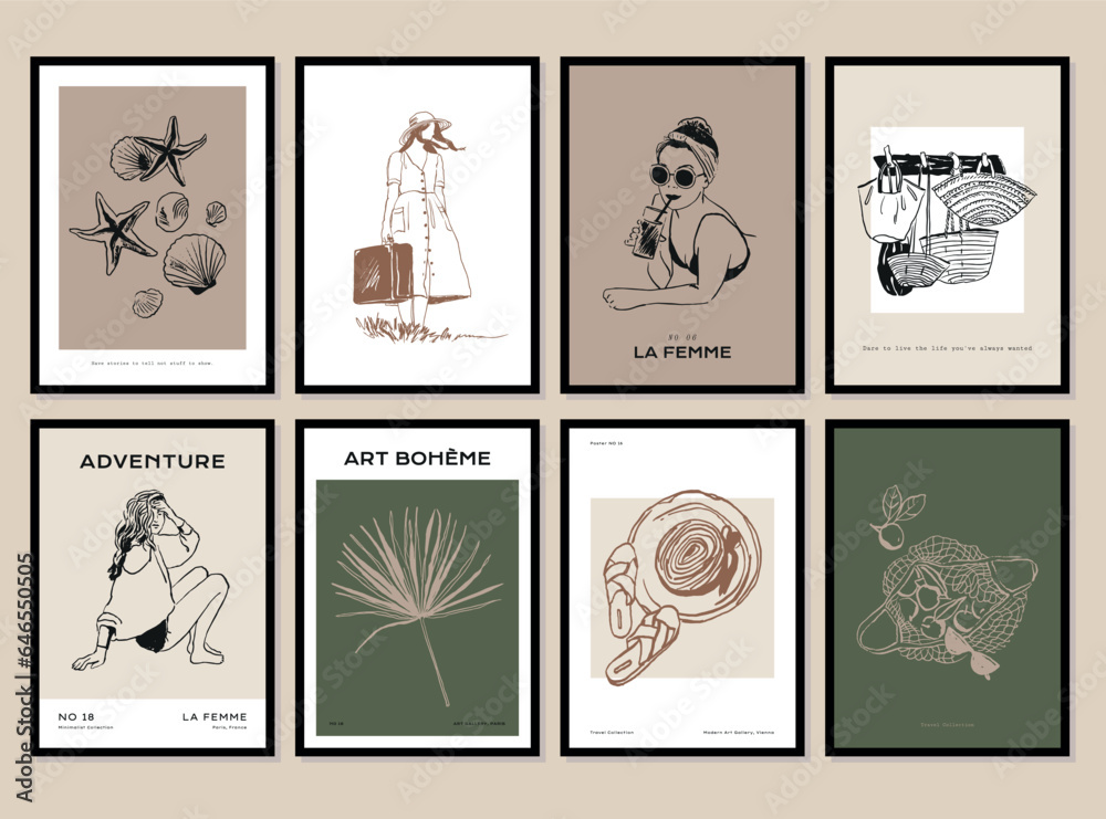 Bohemian collection of woman portrait and botanical illustrations for wall art gallery Bohemian collection of woman portrait and botanical illustrations for wall art gallery