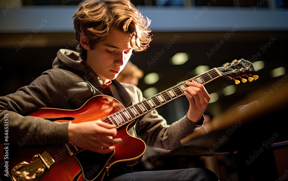Obraz premium A boy playing guitar