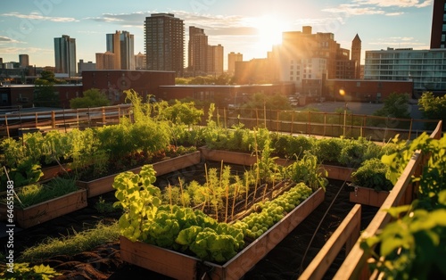 Rewilded rooftop garden on a city skyscraper, featuring native plants, demonstrating the potential of incorporating green spaces into urban architecture